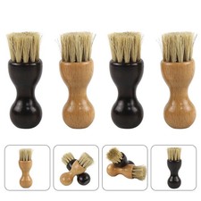 4 Pcs Wooden Shoes Polishing Brush Multi Function Shoes Cleaner Black Khaki
