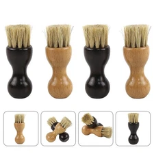 4 Pcs Wooden Shoes Polishing Brush Multi Function Shoes Cleaner Black Khaki