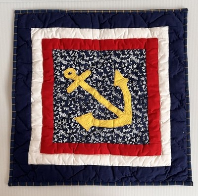 Patch Magic Quilted Anchor Pillow Sham Cotton 16 x16  Nautical Decor Delta Gamma