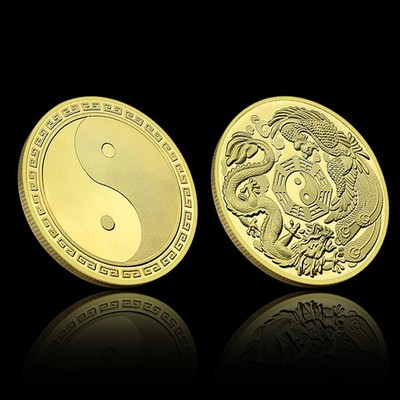 Chinese Tai Chi Yin Yang Commemorative Coin Dragon Phoenix Challenge Coin Gift