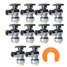 10 Pack  XFITTING 1/2" Push Fit x 3/8" OD Compression Angle Stop Valve, 1 Clip