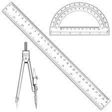 3 Pcs Plastic 12 Inch Ruler Clear Protractor And Compasses Set Student Geometry