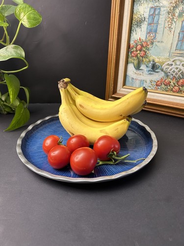 SimplyDesignz Modern Metal Collection 11" Fluted Cake Plate Platter Blue