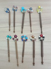 10 Vintage Mixed Wooden Lace Makers Bobbins With Spangles