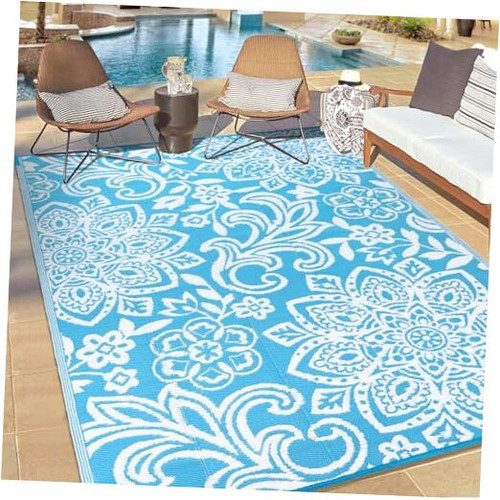 Waterproof Outdoor Rug 6' x 9' - Reversible Mandala Outdoor Plastic Straw Rug,