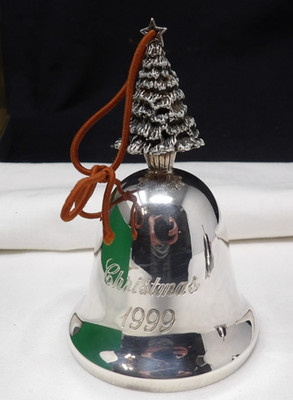 1999 Neiman Marcus Musical Silverplate Bell Christmas Ornament 4''  Works