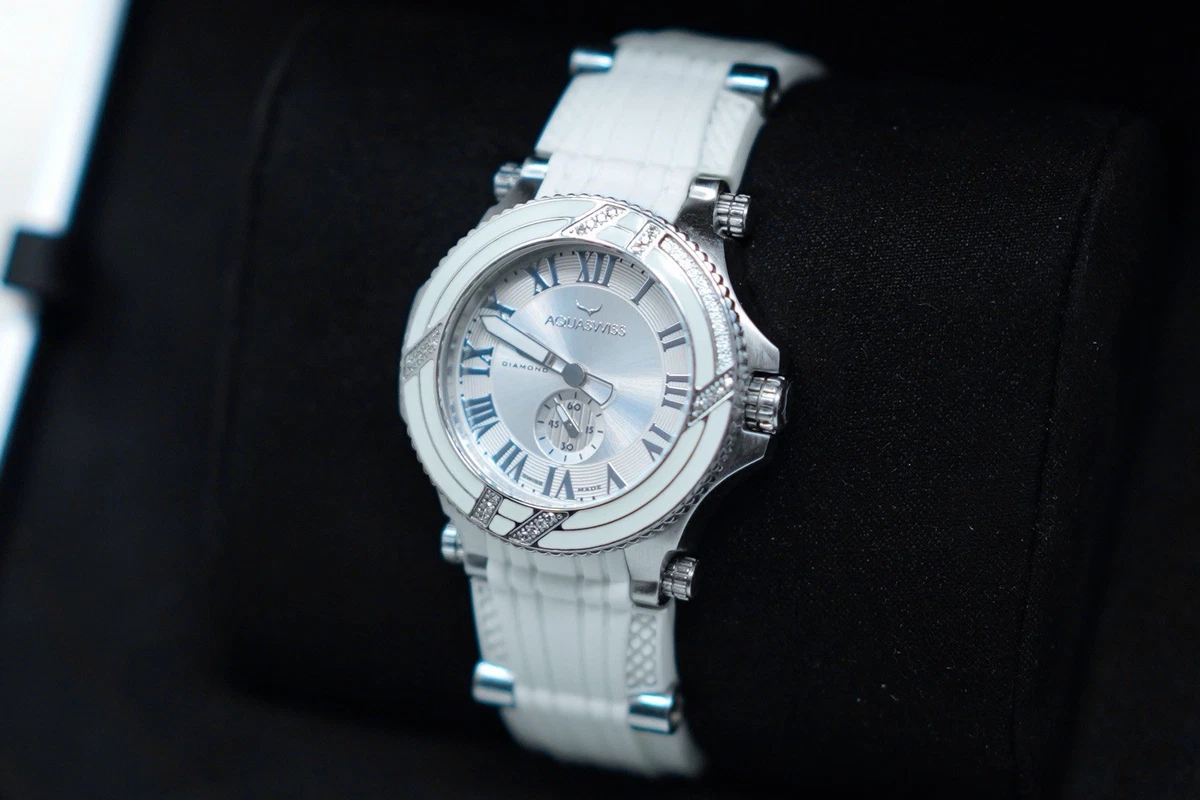 Aqua Swiss made in Switzerland diamond bezel AQUASWISS ICEBERG Watch on black leather strap set with 2.75  main image 4