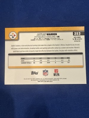 2025 Topps Chrome Football Jaylen Warren Refractor #253 Pittsburgh