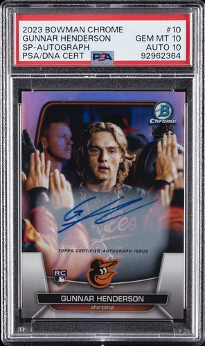 2023 BOWMAN CHROME SP-AUTO GUNNAR HENDERSON ROOKIE RC 22/25 PSA 10 DNA AUTO 10