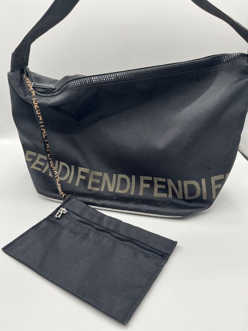 FENDI Black Nylon Leather Tote Shoulder Bag Excellent Condition Auth JAPAN