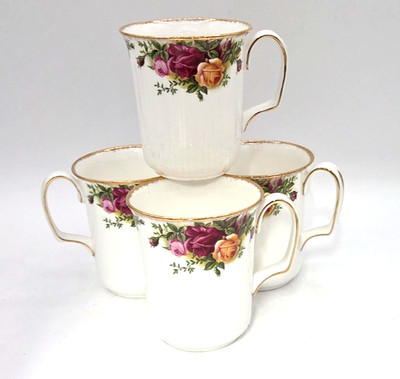 4 ROYAL ALBERT OLD COUNTRY ROSES  BRISTOL BEAKER coffee MUGS GOLD TRIM NEW