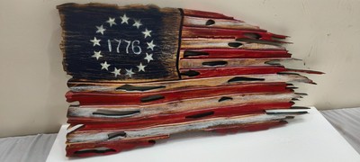 New Designer Damaged Rustic Wooden Waving American Flag For Home Decor