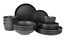 Matte Black Dish Plates and Bowls,16 Pieces Dinnerware Sets, Service for 4 