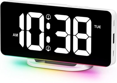 Non-Ticking Digital Alarm Clock for Heavy Sleepers, Dual Alarm, 11 Color/ Volume