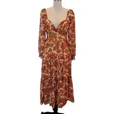 Cottagecore Floral Maxi Dress 8 Cut Out Smocked Tiered Feminine Puff Sleeves
