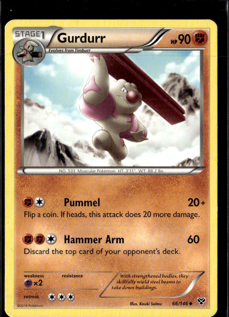 Pokemon Gurdurr 66/146 XY Base Set Non Holo Uncommon 2 Card Lot LP