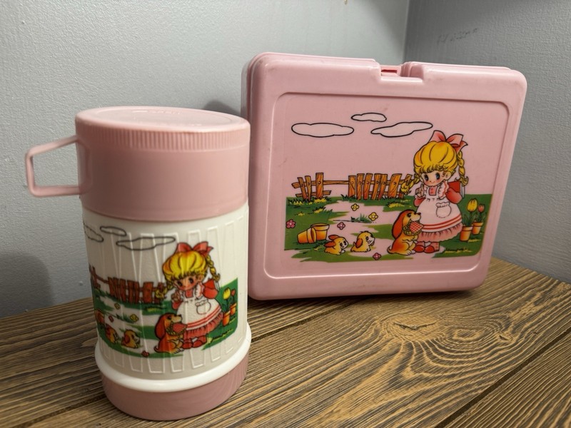 Vintage Holly Hobbie Pink Plastic Lunchbox + Thermos Aladdin Excellent Cond