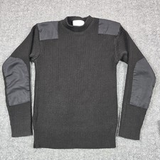 Commando Sweater Mens Medium Black Ribbed Pullover Elbow Patches Military