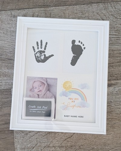 Baby Handprint Footprint Ink Stamp Kit White Picture Frame Keepsake