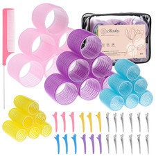 4 Sizes Self-Grip Hair Rollers Set - 50 Pcs with Clips in 4 Colors, Jumbo Roller