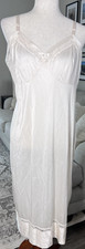 Vintage Lorraine Antron Nylon Beige Lace Trim Slip Dress Size 40 Tall