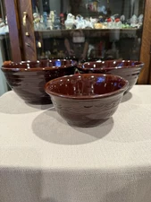 Vintage Mar Crest Daisy Dot Brown Stoneware Pottery Nesting Mixing Bowls Set 3