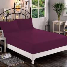 1 PC Fitted Sheet 15" Pocket 1000 TC Egyptian Cotton Wine Solid Queen 60x80 in