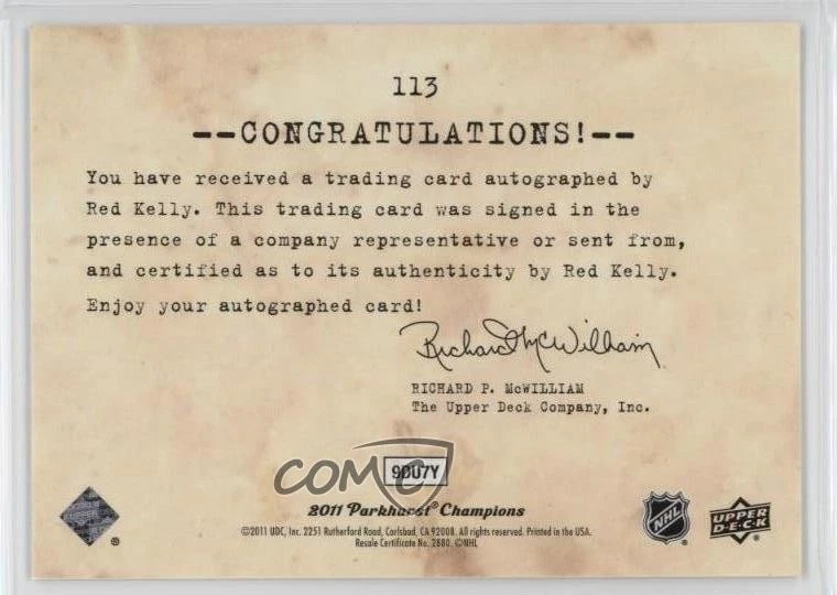2011-12 Upper Deck Parkhurst Champions Auto Red Kelly #113 Auto HOF - Image 2 of 2