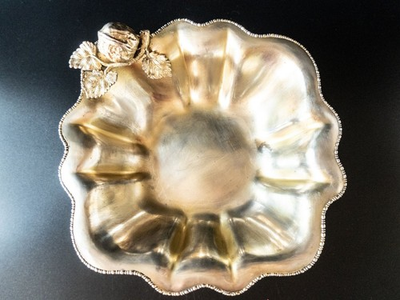 #ad Antique Silver Plate Nut Dish With Figural Walnut Rockford Silverplate Co $124.99