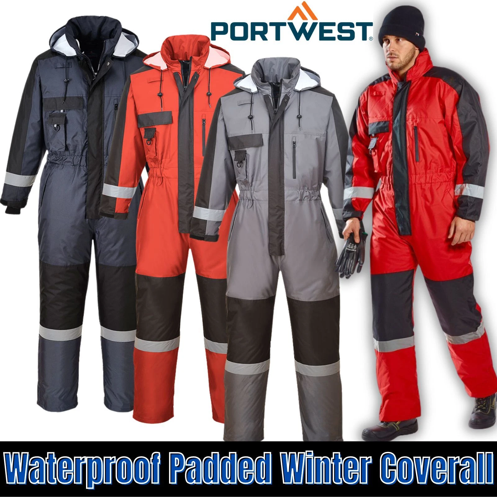 Portwest Waterproof Winter Coverall - Padded Quilted Lined Overall Wok Suit S585