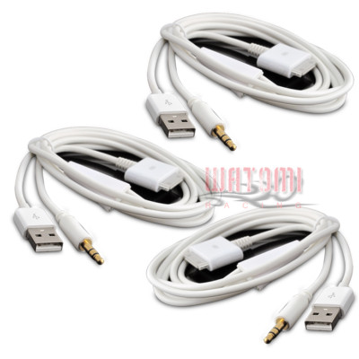 3X 2IN1 USB 3.5MM AUX AUDIO SYNC CHARGER WHITE CABLE IPHONE 4S 4 IPOD TOUCH IPAD