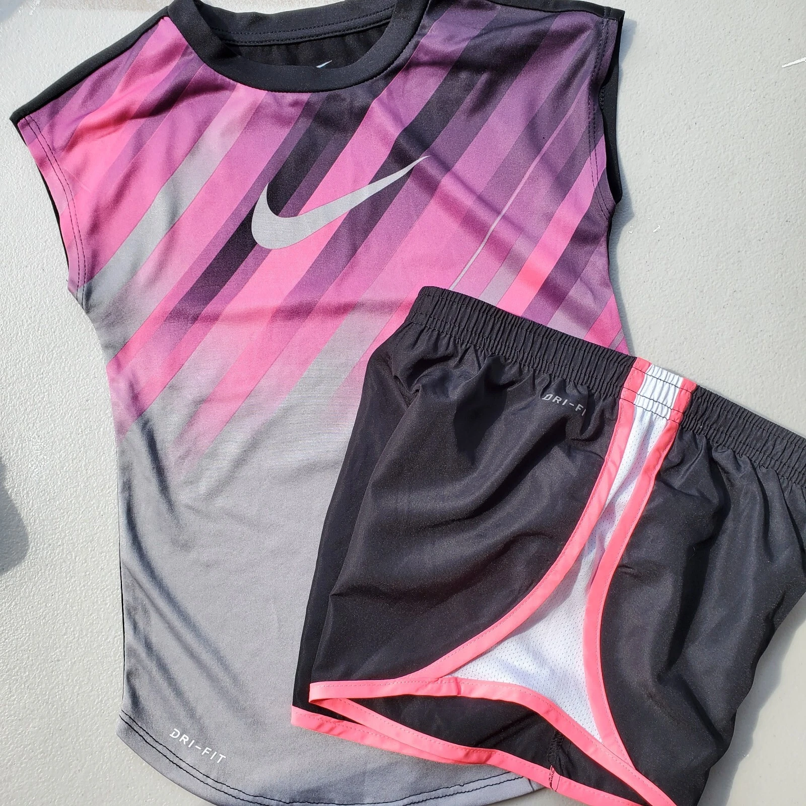 Nike Girls Size 6X Summer Dri-fit Shorts & Tops Black NEW Spring