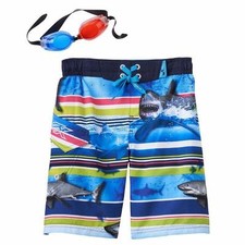 ZEROXPOSUR Boys' M 5-6 3D Shark Goggles  Board or Swim Shorts NWT