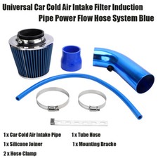 Universal Car Cold Air Intake Filter Induction Pipe Power Flow Hose System Blue