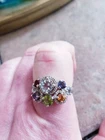 Fit 4 A Queen Colorful Vintage Multi-gem Aquamarine SterlingSilver 8 Stone Ring