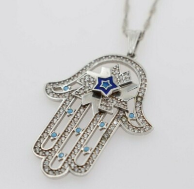 Hamsa Rope Chain 21K White Gold Hamsa Pendant with Rope Chain Necklace | eBay