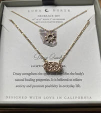 LUNA NORTE DRUZY QUARTZ NECKLACE 14KT BRASS PLATED SET~Positivity~Healing~NIB!