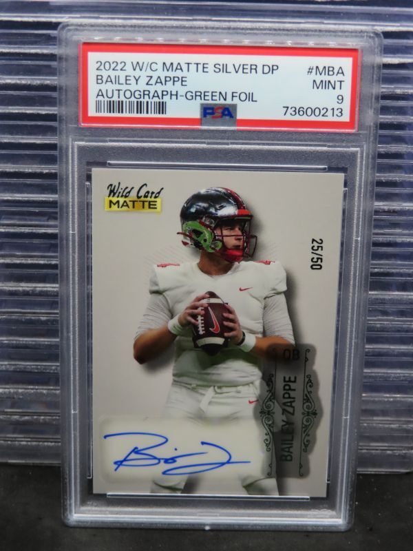 Bailey Zappe Wild Card Matte Silver Draft Picks Autographs #MBA Green Foil