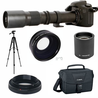  ZOOM LENS 500-1000MM + WIDE ANGLE LENS + CASE FOR CANON EOS REBEL 1100D T5 T3I