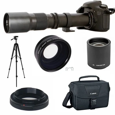VIVITAR ZOOM LENS 500-1000MM + WIDE ANGLE LENS + CASE FOR CANON EOS REBEL 1100D T5 T3I