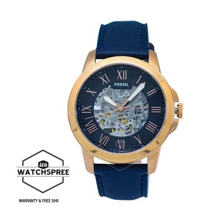 fossil grant automatic blue leather watch