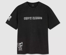 NEW DOUBLE SIDED Black Acid Wash KEITH HARING T-Shirt - Size Large Adults