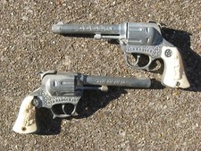 Vtg Red Ranger Jr. set of toy pistols for cap rolls --Two Pistols Price Cut 