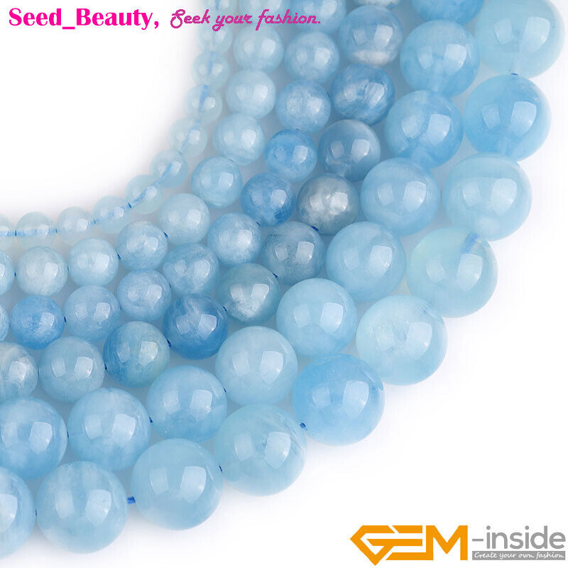 Blue Aquamarine Natural Quartz Real Crystal Round Gemstone Beads Jewelry Making Bulion, gorący