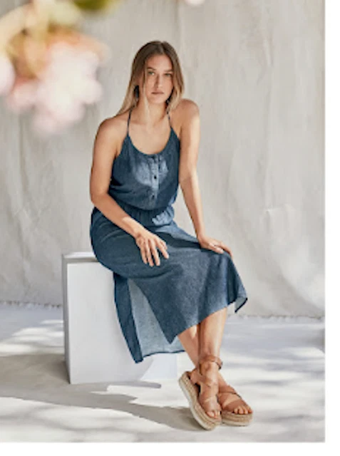 prana sleeveless midi chambray denim organic cotton 