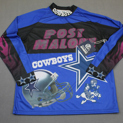 Dallas Cowboys Jersey Mens Large Blue Post Malone Long Sleeve USA Made NWT