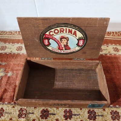 Vintage Corina Larks Extra Mild Wood Cigar Box Dove Tailed Corners, Box Only
