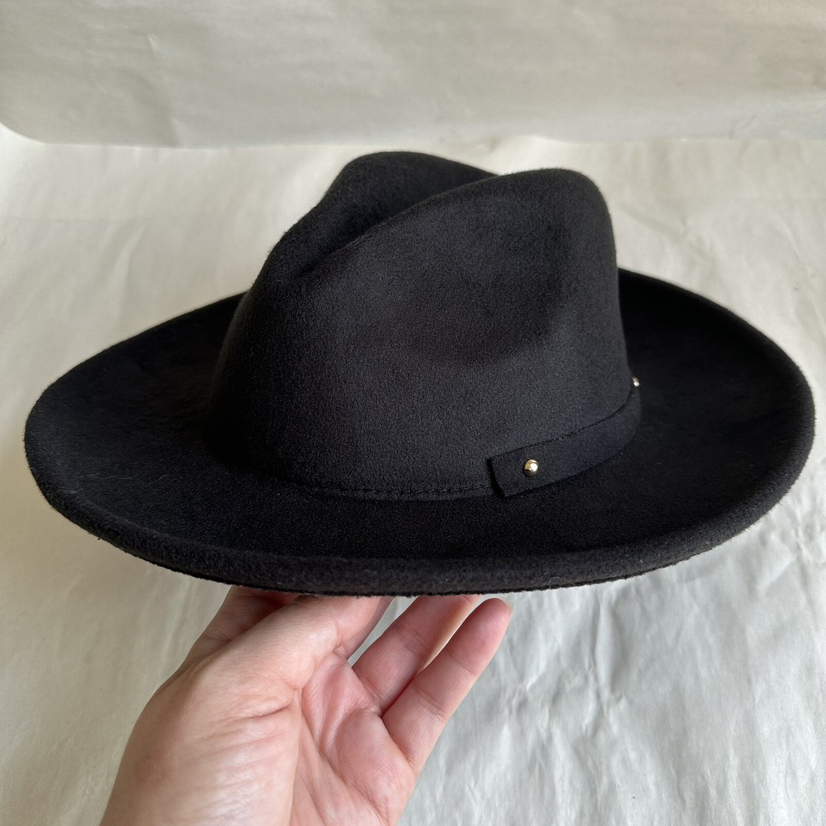 Peter Grimm Black Hat Felt Carmine Fedora Gold Studded