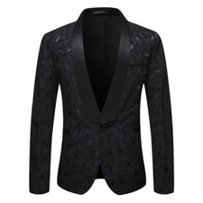 Veste Blazer Homme Imprimé Floral Col Boutonné Ajustée 44 in Polyester Noir Bleu