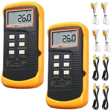 2 Pcs Digital 2 Channels K Type Thermometer with 8 Thermocouples (Wire and
